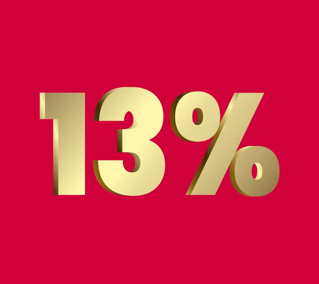 13 percent 3Ds Letter Golden, 3Ds Level Gold color, thirteen 3D Percent on red color background, and can use as transparent gold 3Ds letter for levels, calculated level, vector illustration.