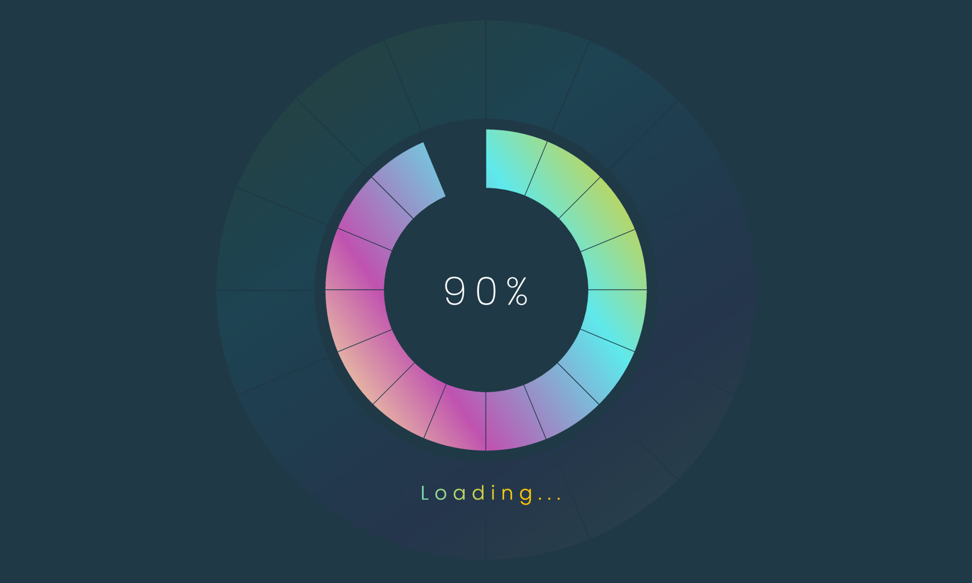 90 percent loading user interface, A Futuristic loading icon, colorful