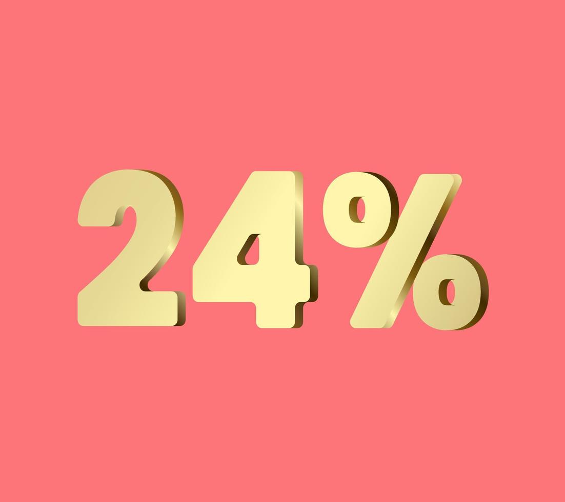 24 percent 3Ds Letter Golden, 3Ds Level Gold color, Twenty FOUR 3D Percent on red color background, and can use as transparent gold 3Ds letter for levels, calculated level, vector illustration.