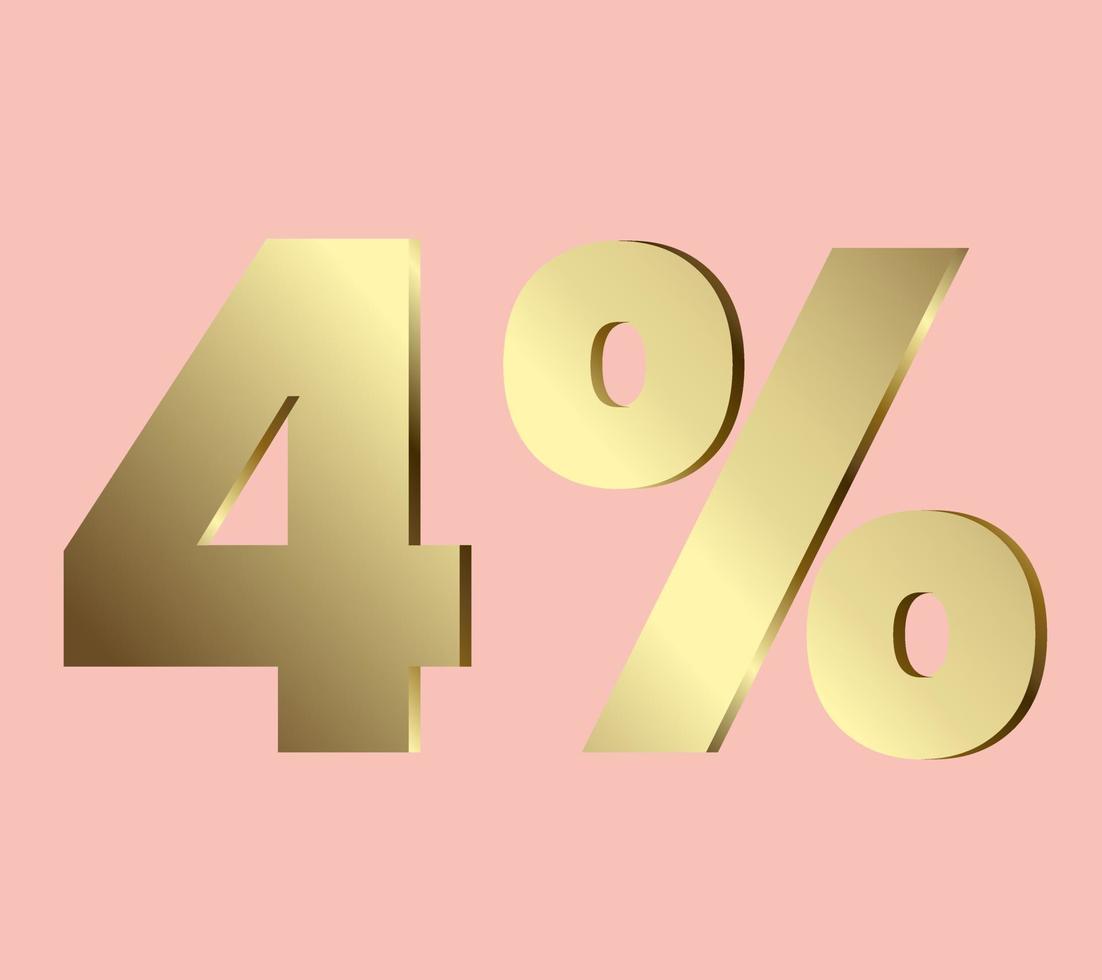 4 percent Ds Letter Golden, Golden FOUR Percent 3D transparency and pastel color background, transparent gold 3Ds lettre use for levels, calculated projects, vector illustration.