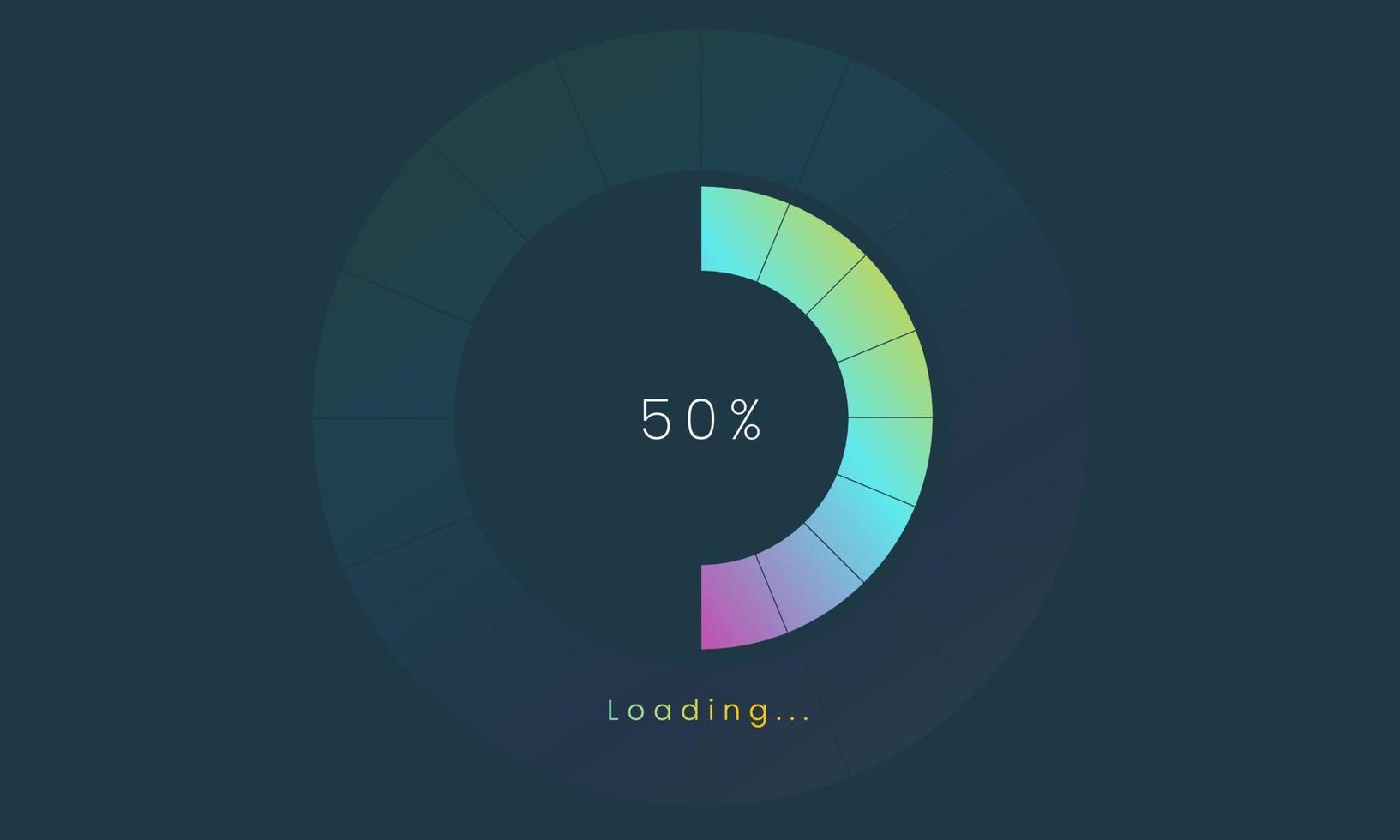 50 percent loading user interface, A Futuristic loading icon, colorful loading tap menu UI, use for Download progress, web design template, interface uploading design. vector