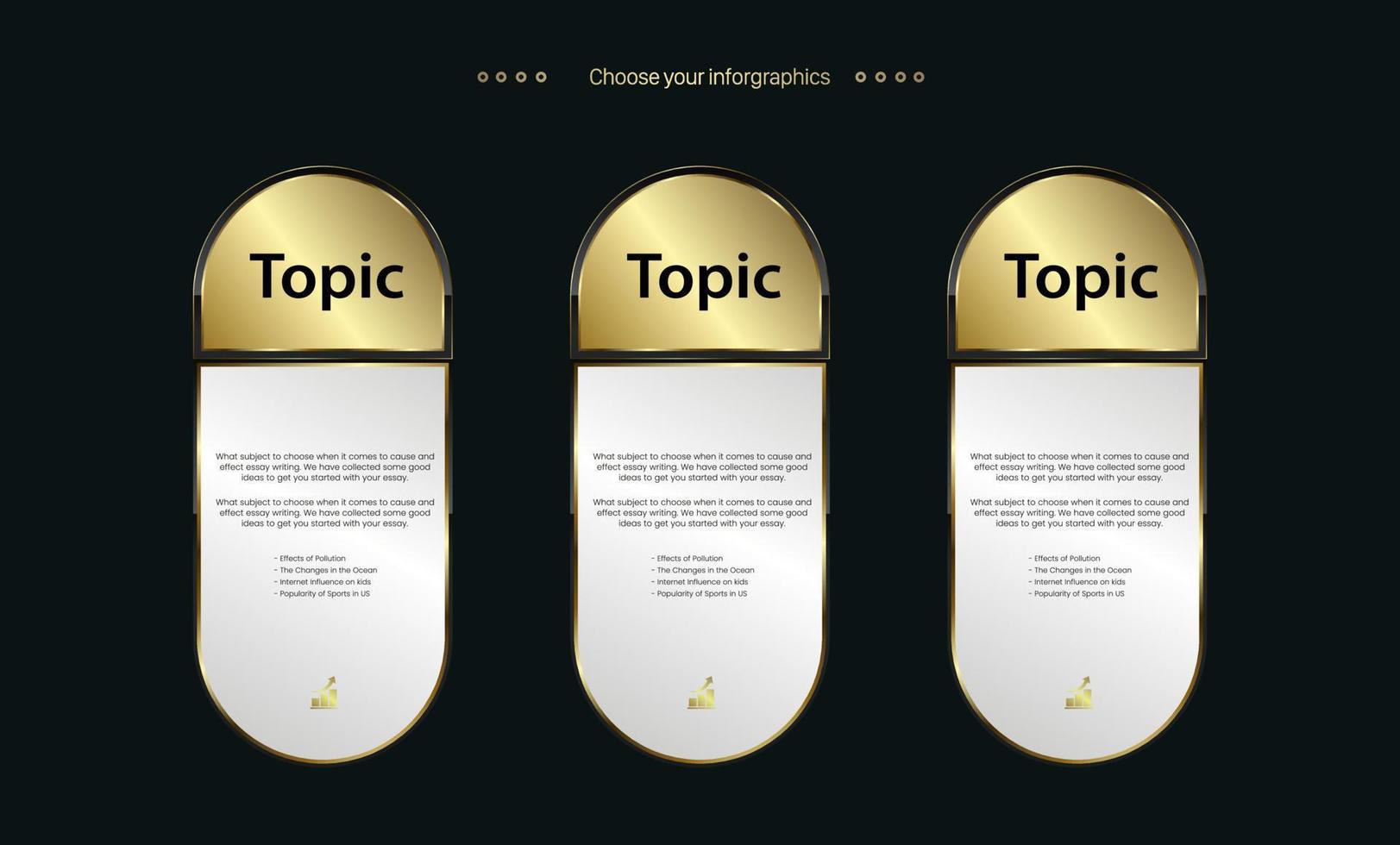 3 set of luxury frame golden infographic buttons, 3 premium gold award banners for text box infographic design templaes, vector and illustration.