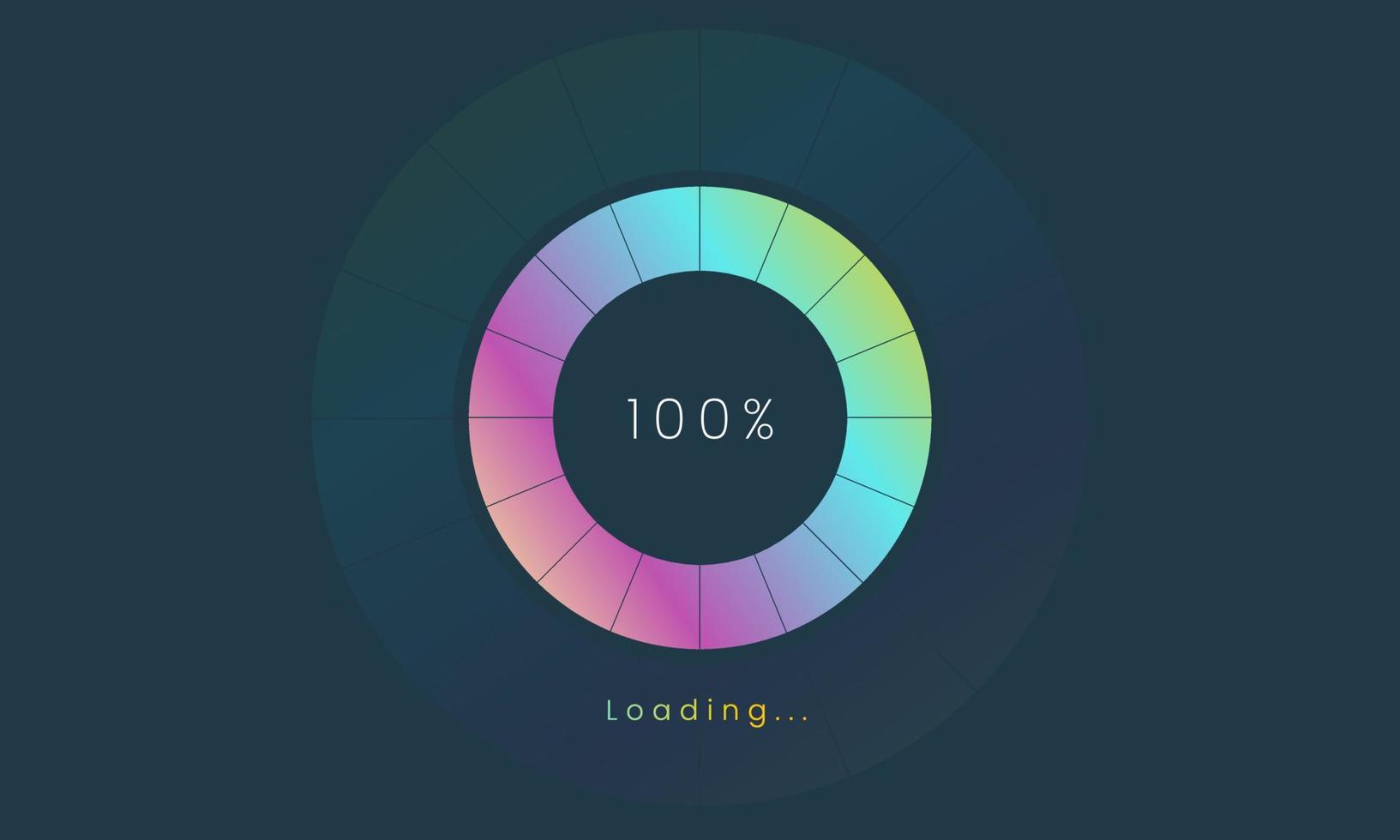 100 percent loading user interface, A Futuristic loading icon, colorful loading tap menu UI, use for Download progress, web design template, interface uploading design. vector