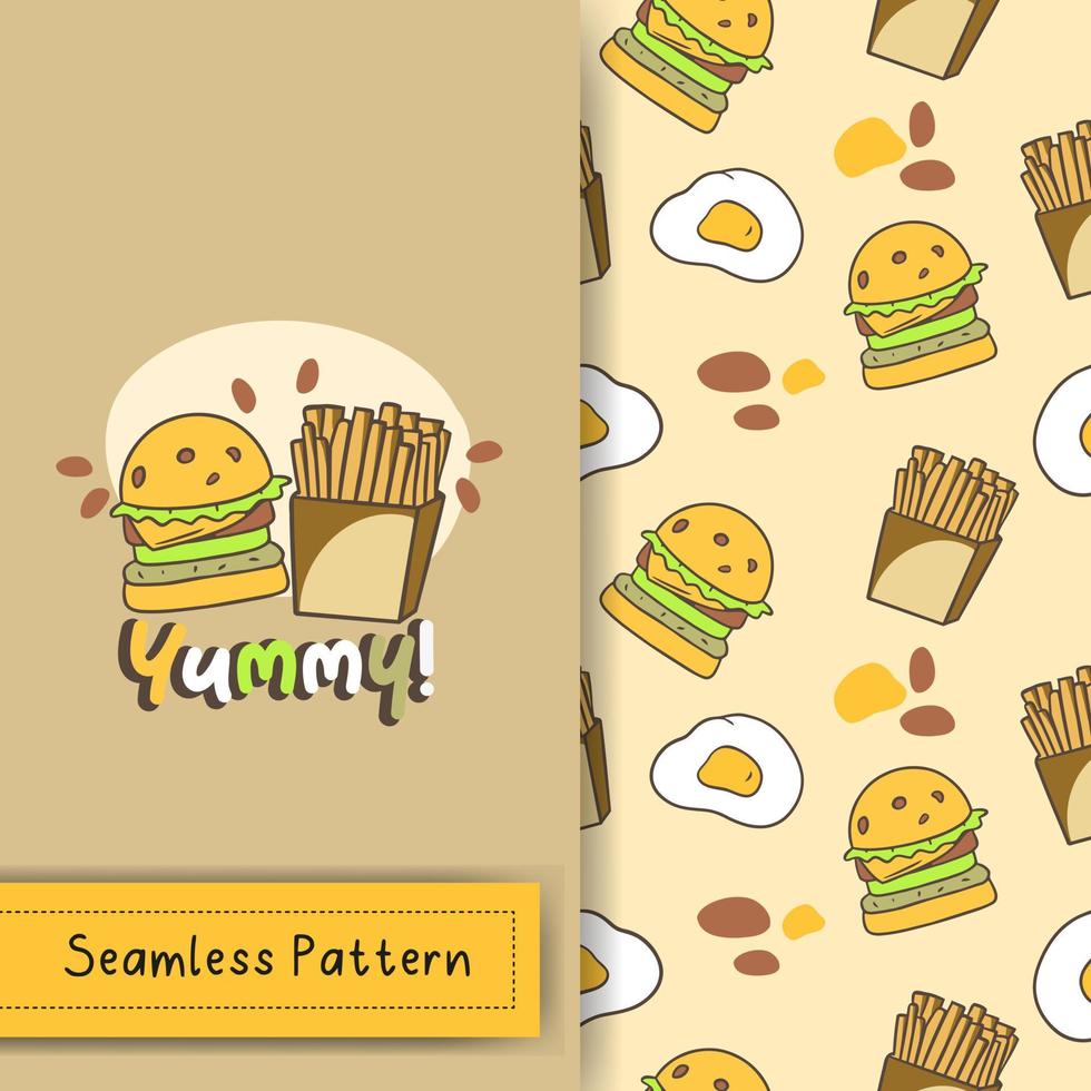 cute burger and french fries seamless pattern vector