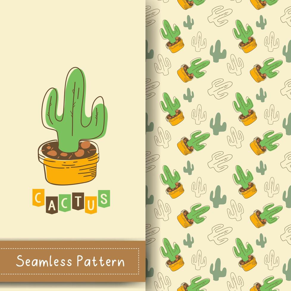 seamless pattern with cute cactus illustration vector