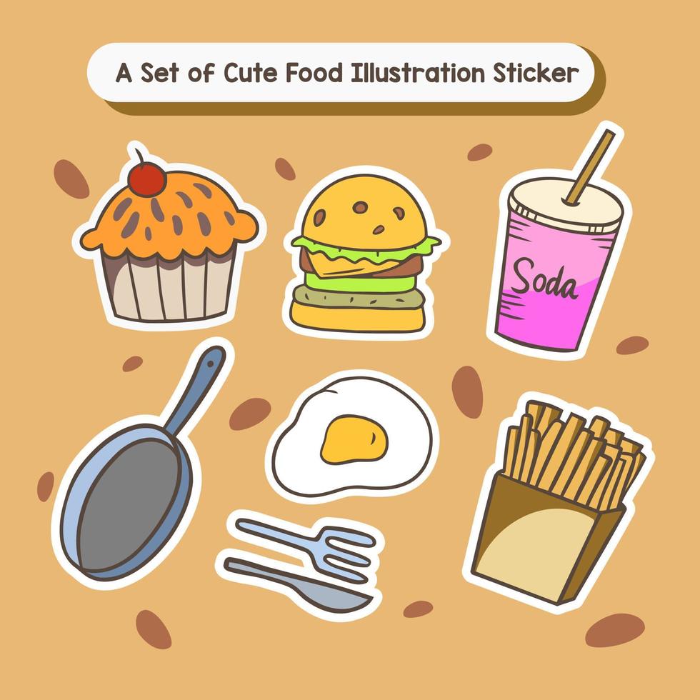 cute fast food stickers set vector