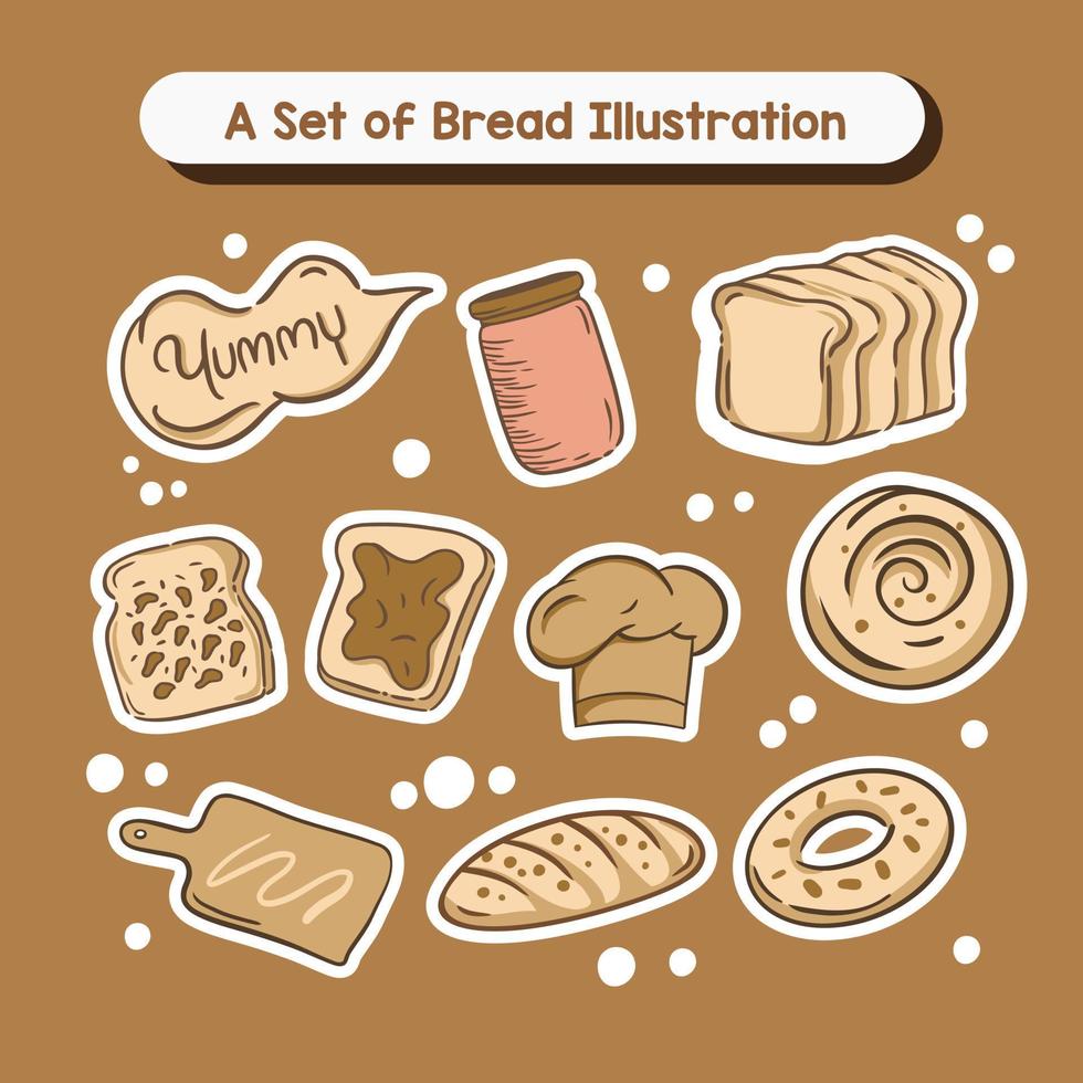 Set of bakery stickers with pastries and bread vector