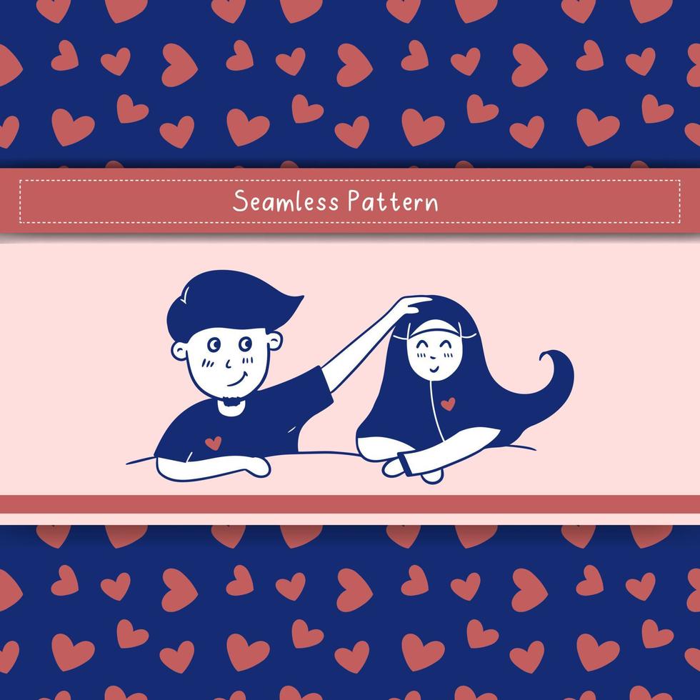 cute heart shape seamless pattern with cute couple illustration vector