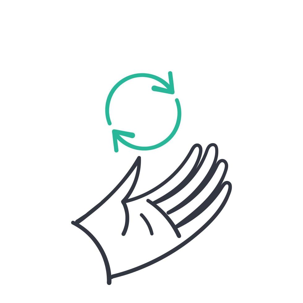 hand drawn doodle circular arrow on the palm hand illustration vector