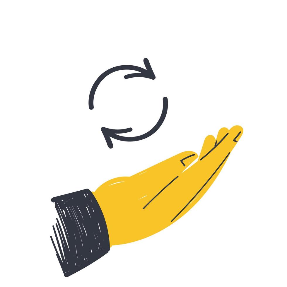 hand drawn doodle circular arrow on the palm hand illustration vector