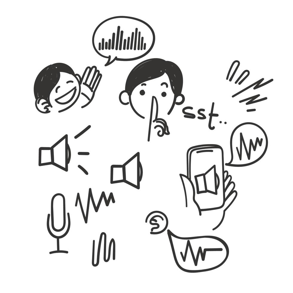 dibujado a mano doodle simple conjunto de ilustración relacionada con la voz vector