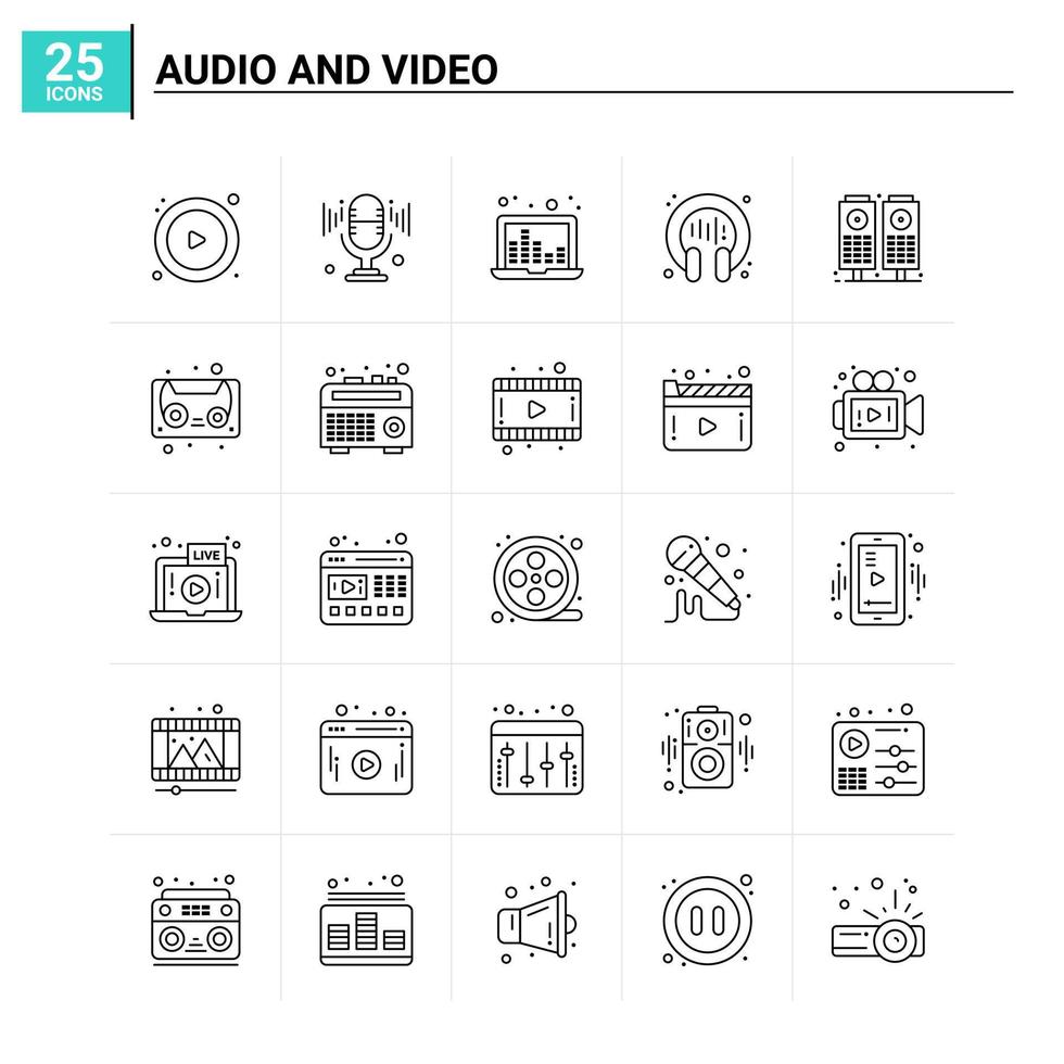 25 Audio And Video icon set. vector background