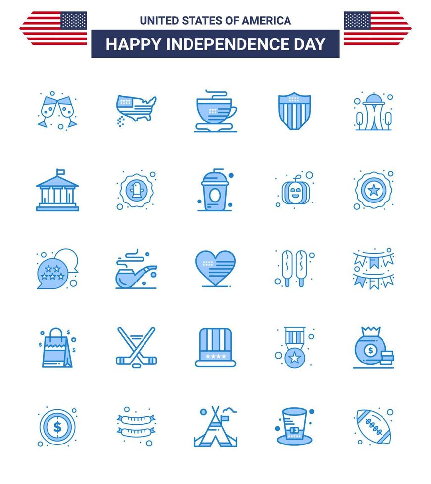 conjunto de pictogramas del día de la independencia de estados unidos de 25 elementos de diseño de vector de día de estados unidos editables de seguridad de edificio de copa de hito de blues simple de espacio