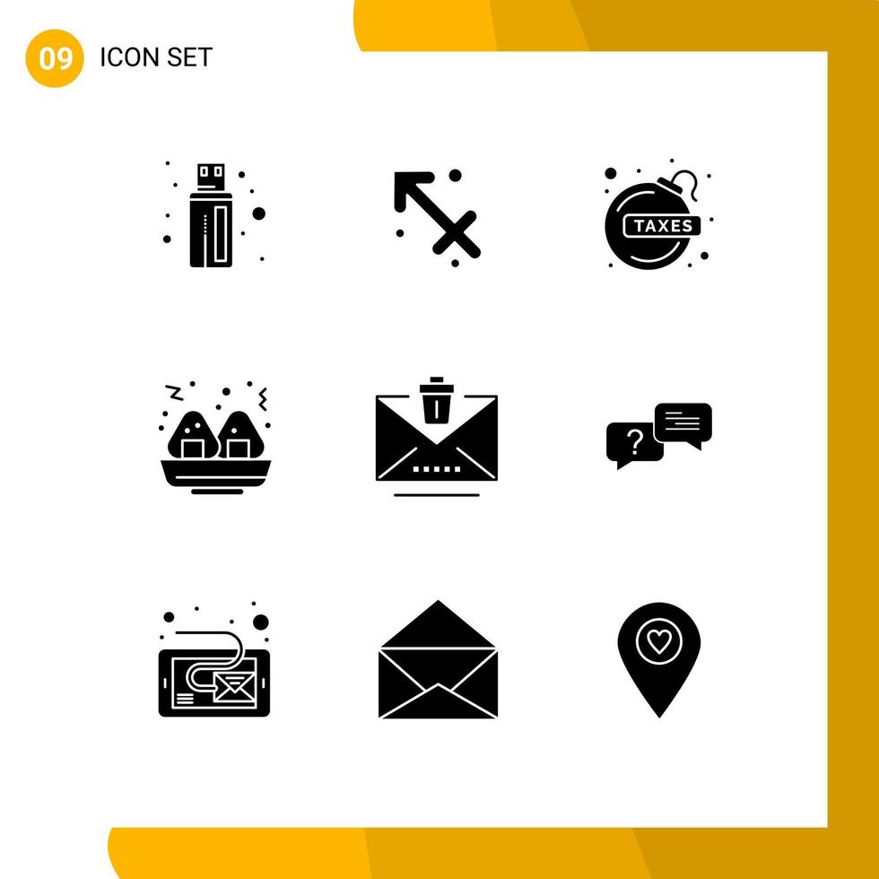 Modern Set of 9 Solid Glyphs and symbols such as chat erase debt email fast Editable Vector Design Elements