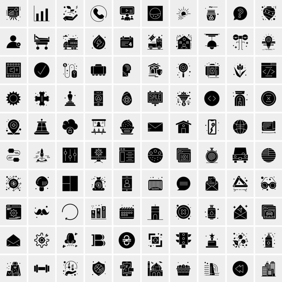 Set of 100 Business Solid Glyph icons vector