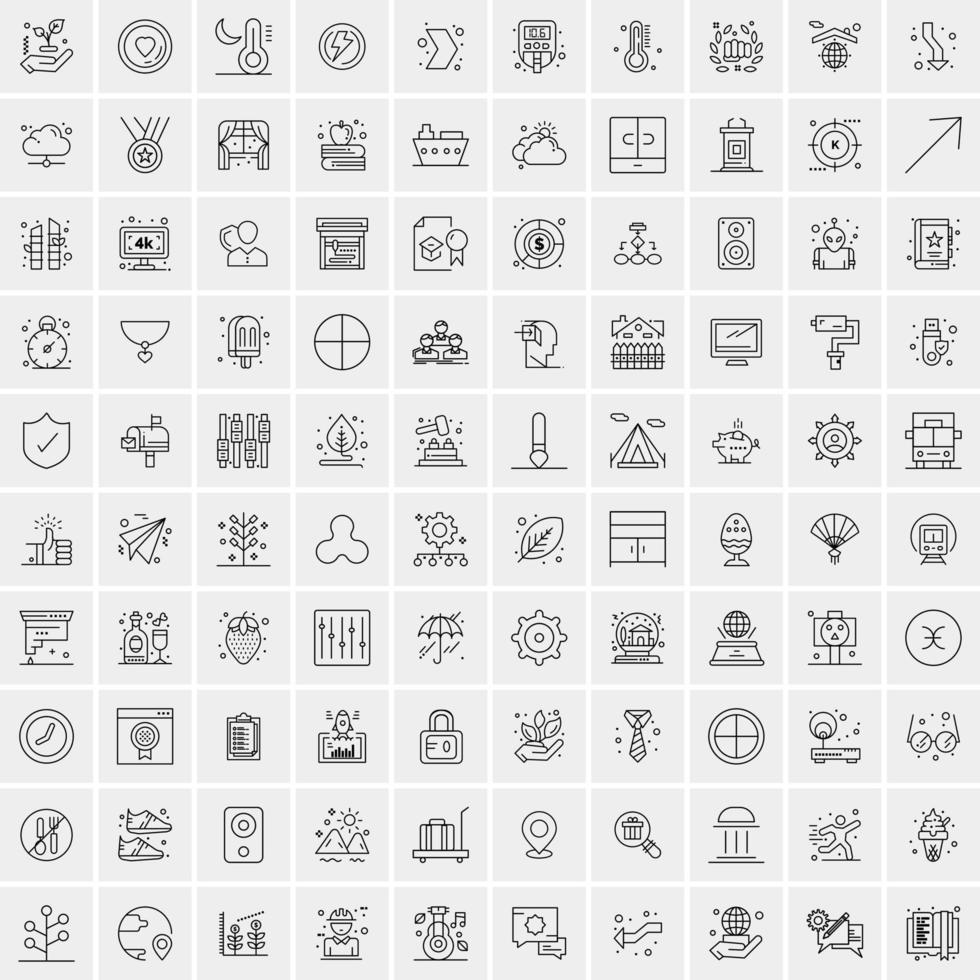 100 iconos universales de línea negra sobre fondo blanco vector