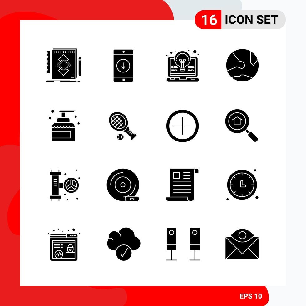 Creative Set of 16 Universal Glyph Icons isolated on White Background vector