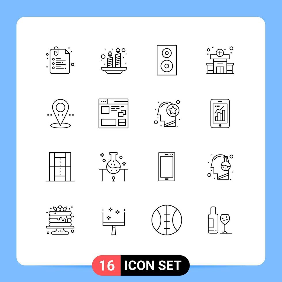 Pictogram Set of 16 Simple Outlines of pin medical devices hospital technology Editable Vector Design Elements