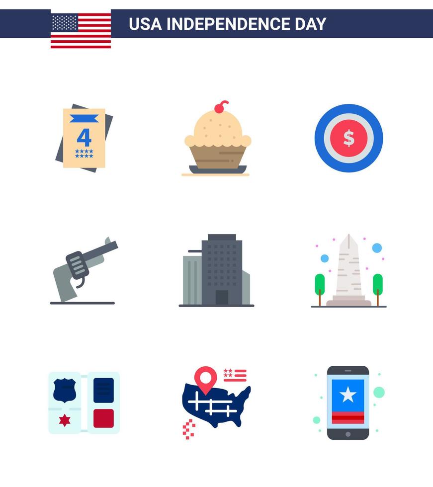 conjunto de 9 iconos del día de ee.uu. símbolos americanos signos del día de la independencia para el edificio americano elementos de diseño vectorial del día de ee.uu. editables a mano americana americana vector