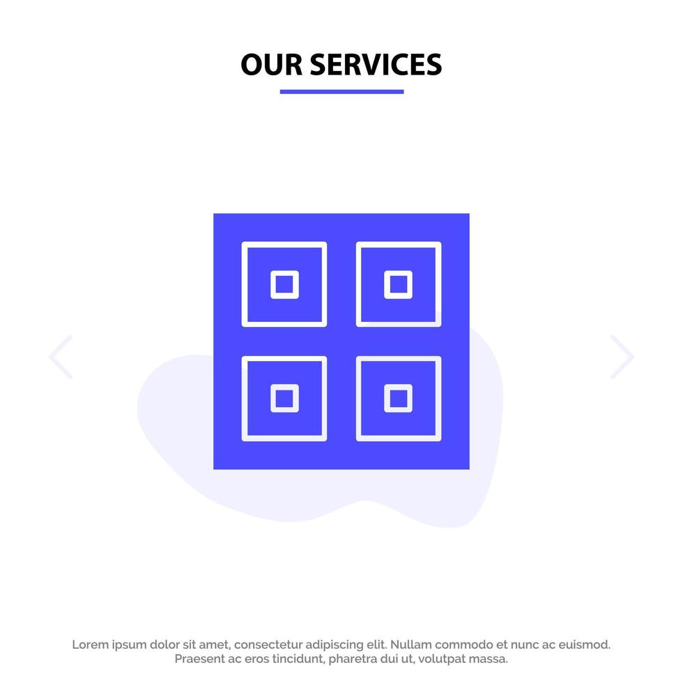 Our Services Arrived Boxes Delivery Logistic Shipping Solid Glyph Icon Web card Template vector