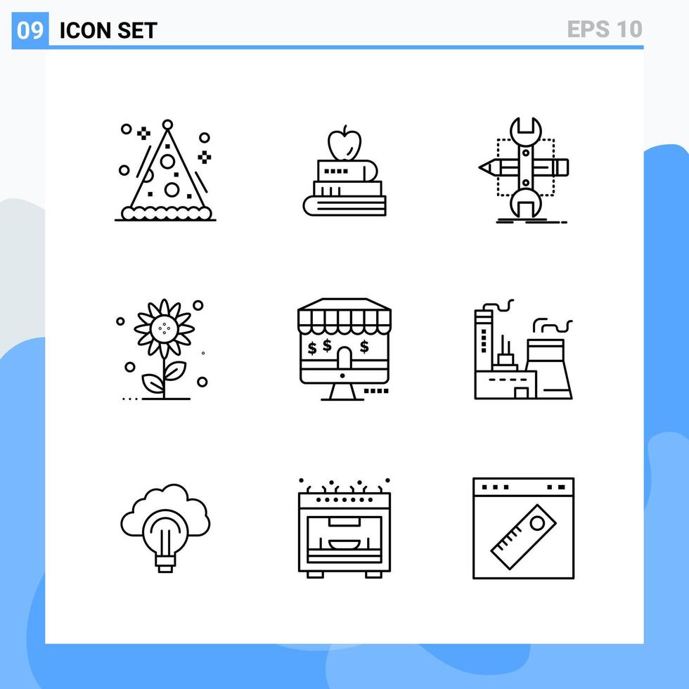 Modern 9 Line style icons Outline Symbols for general use Creative Line Icon Sign Isolated on White Background 9 Icons Pack vector