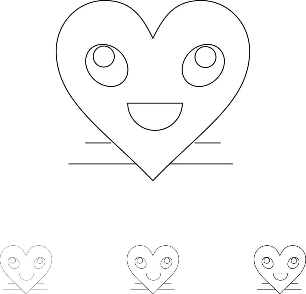 Heart Emojis Smiley Face Smile Bold and thin black line icon set vector