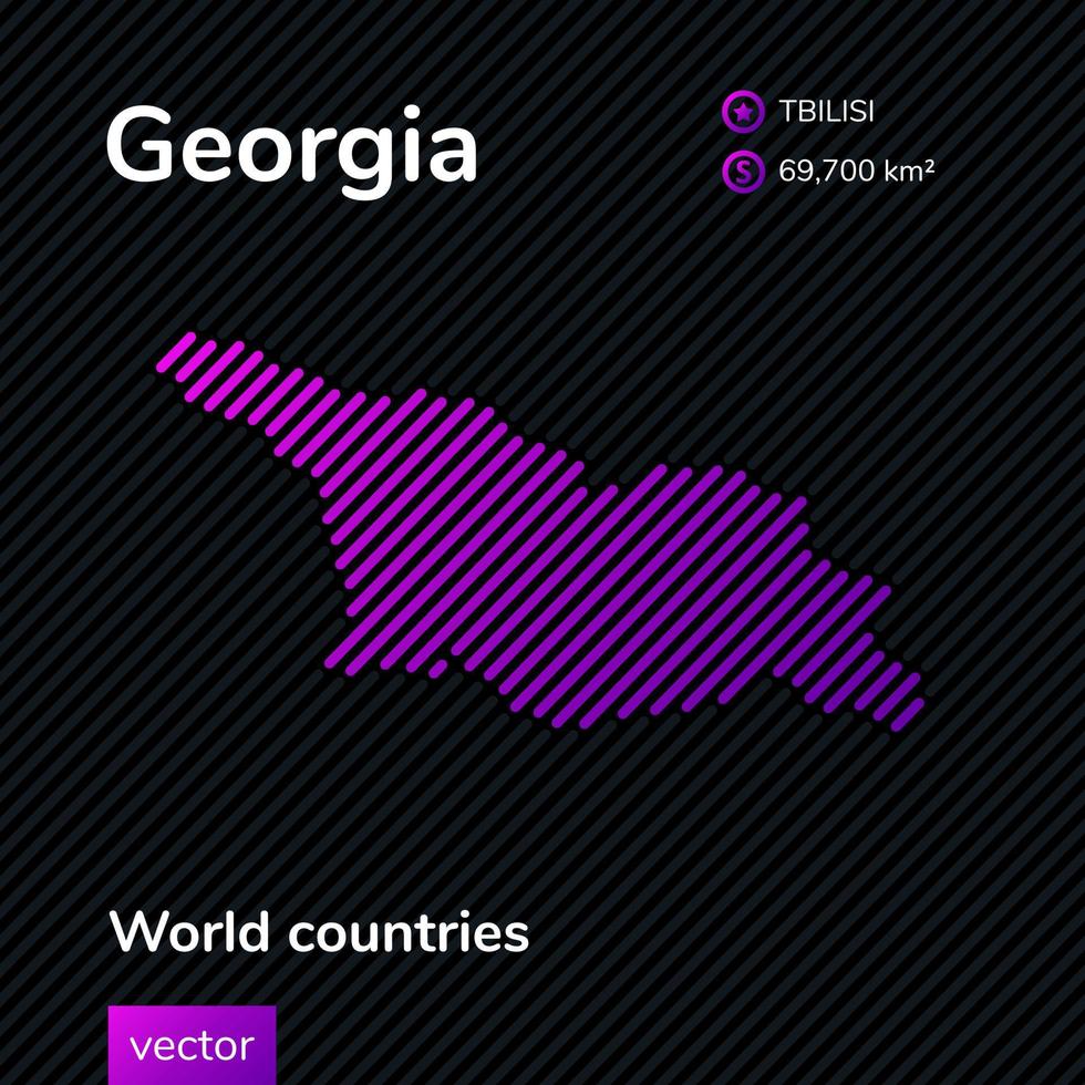 mapa georgia Mapa simple abstracto plano de neón digital creativo vectorial con textura de rayas violeta, púrpura y rosa sobre fondo negro. banner educativo, cartel sobre georgia vector