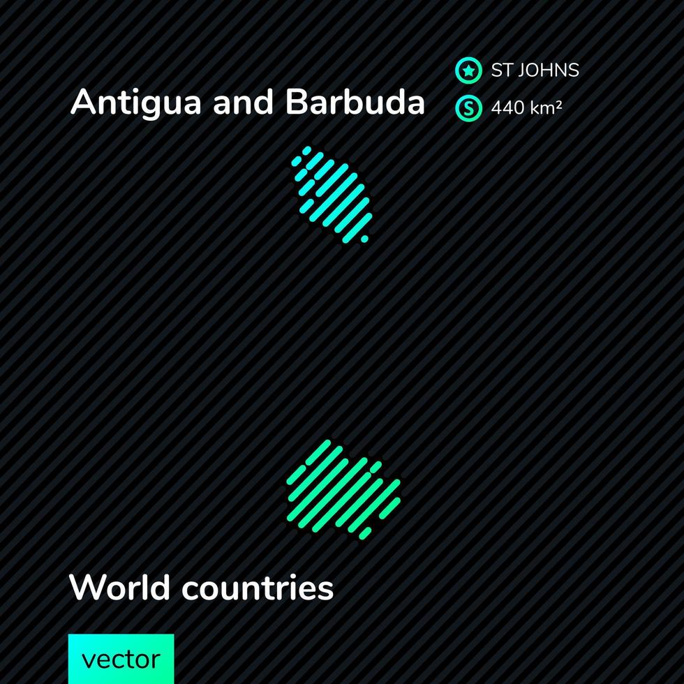 Vector flat map of Antigua and Barbuda in green colors on a black background. Educational banner, poster about Antigua and Barbuda