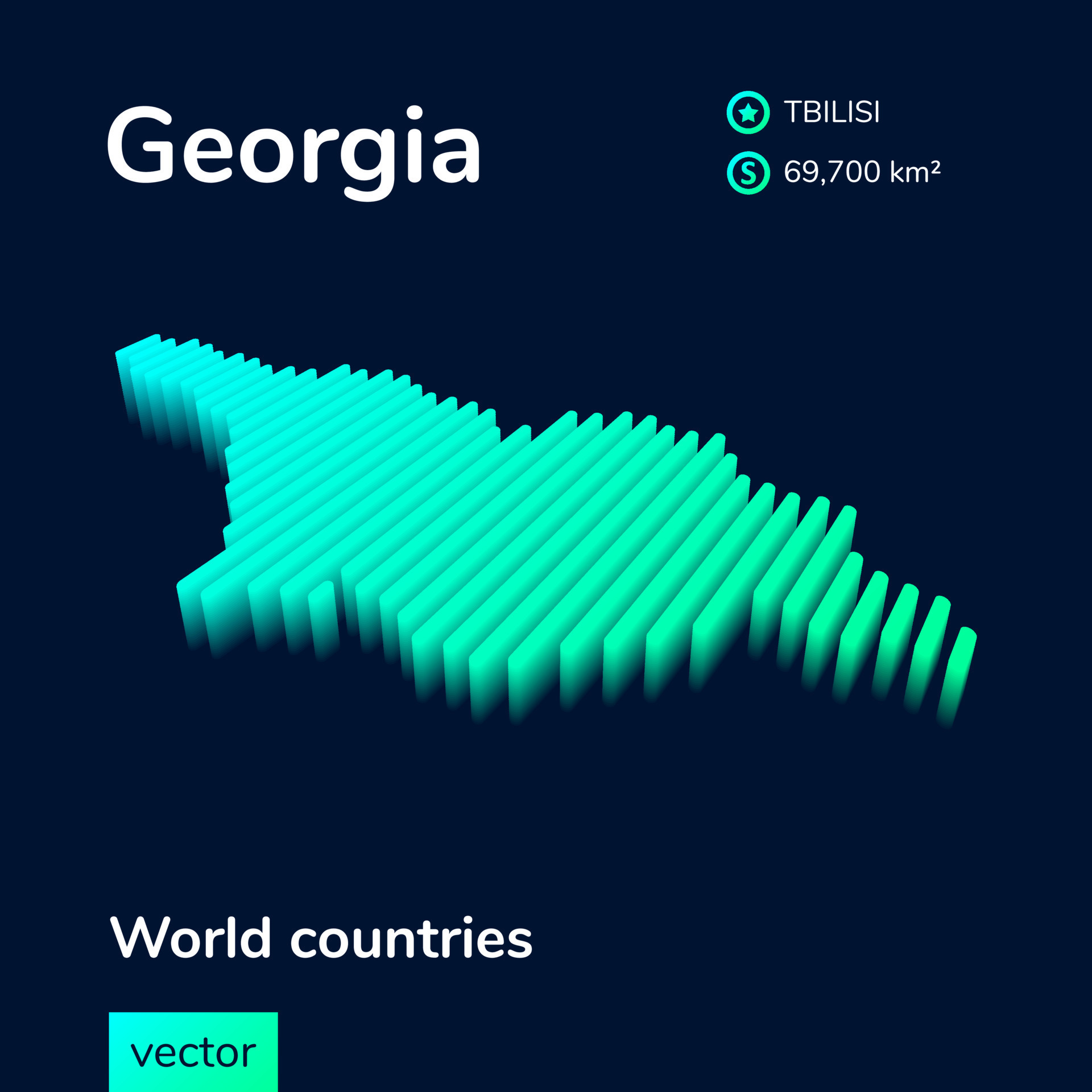 3D map of Georgia. Stylized striped vector map of Georgia is in green
