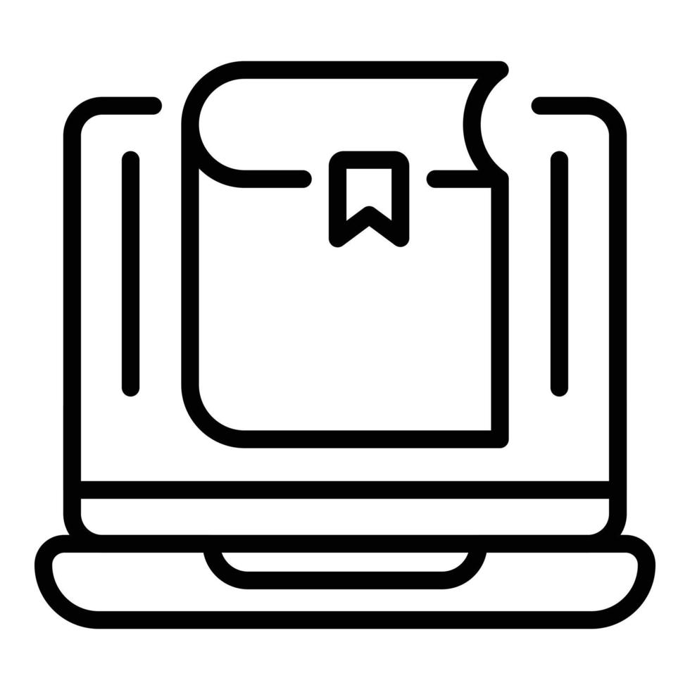 Laptop ebook icon, outline style vector