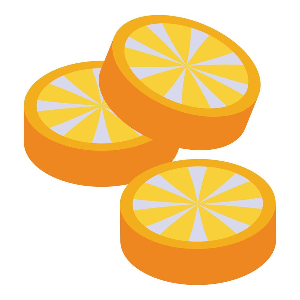 icono de rodajas de naranja de caramelo de navidad, estilo isométrico vector