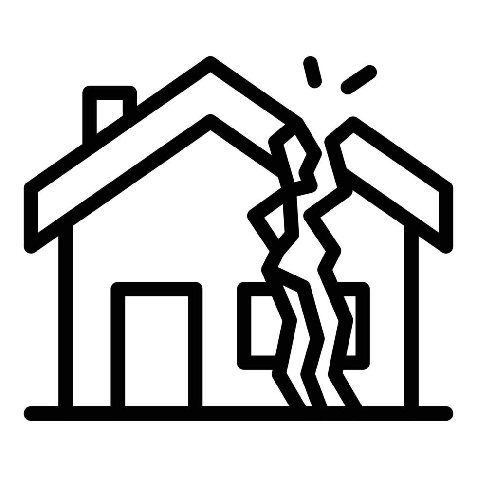 Earthquake destroyed house icon, outline style vector