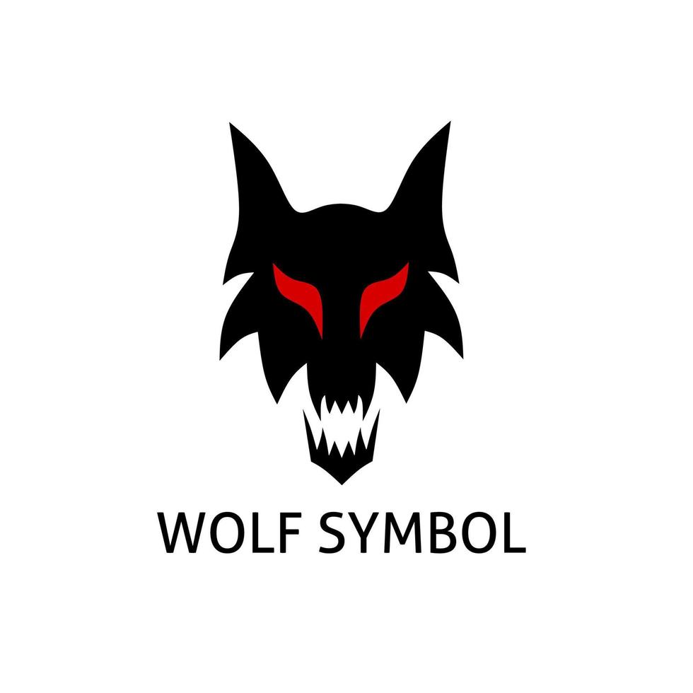 diseño de logotipo de cabeza de lobo negro con cara de miedo y ojos rojos vector