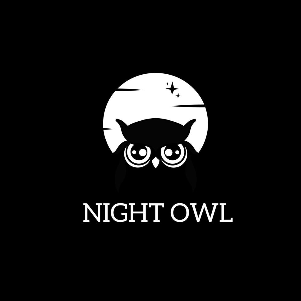 Owl face logo template with moonlight at night background vector