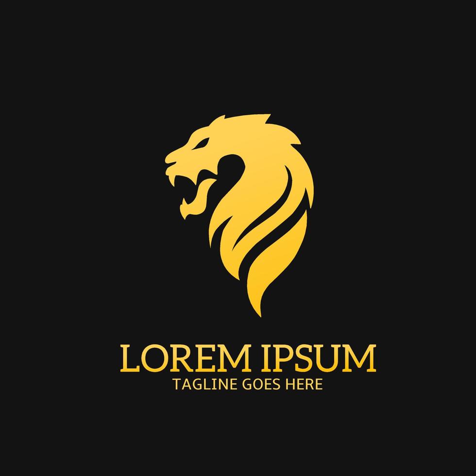 roaring lion head logo template with golden color vector