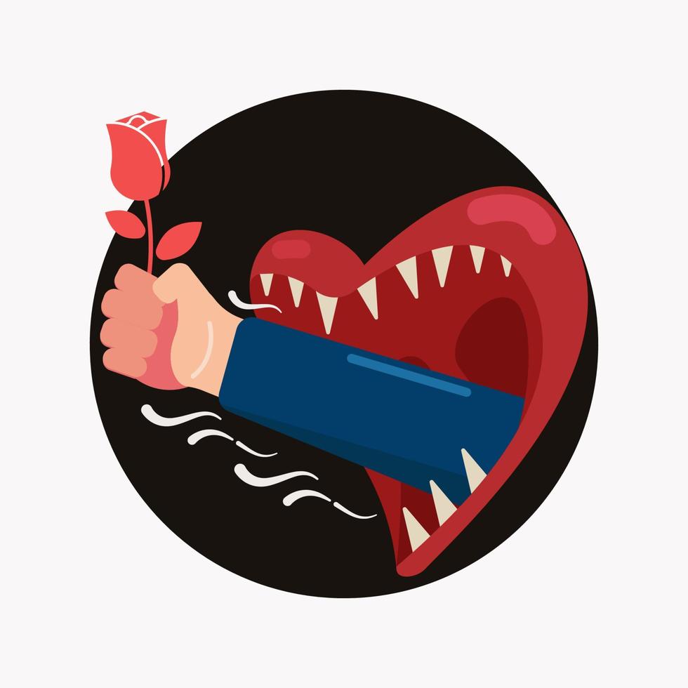 mano con flor y forma de corazón monstruo diseño ilustración vectorial vector