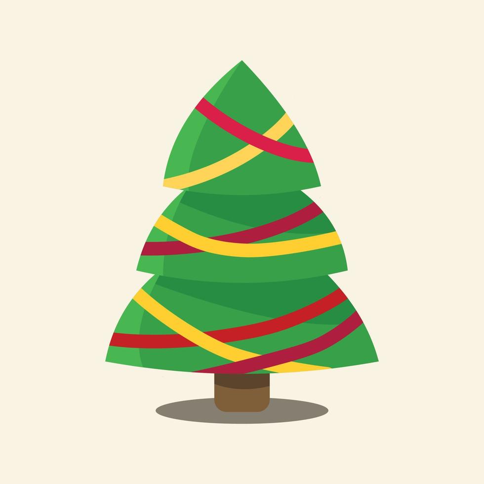 vector de árboles de Navidad de dibujos animados, pinos para tarjetas de felicitación, invitación, banner, web. árbol de símbolo tradicional de año nuevo y navidad con guirnaldas, bombilla, estrella. vacaciones de invierno. iconos