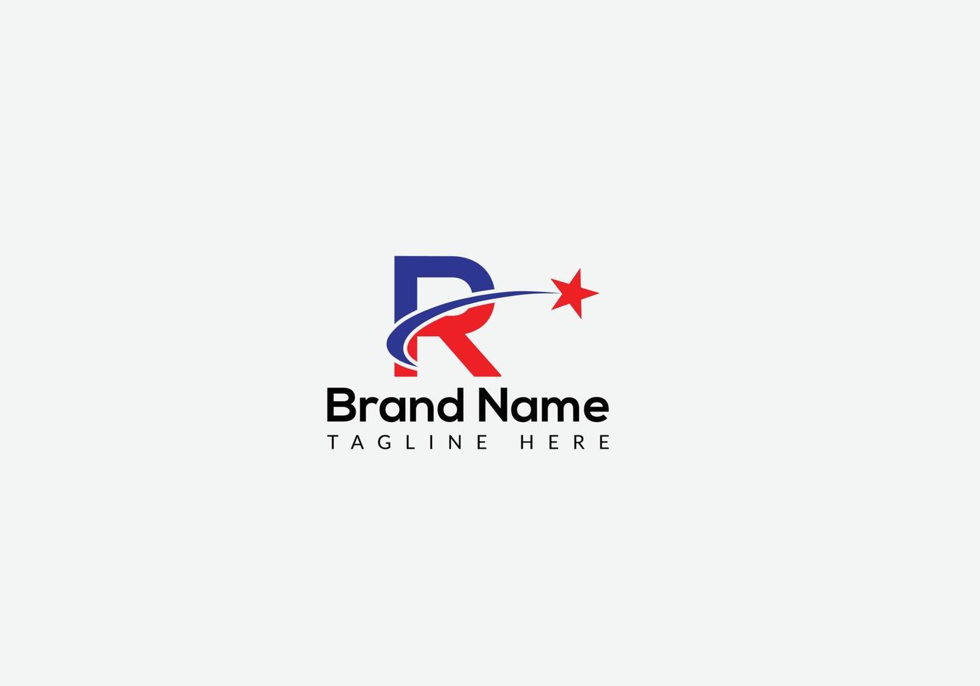 Star Logo On Letter R Template. Star Logo On R Letter, Initial Star Sign Concept Template vector