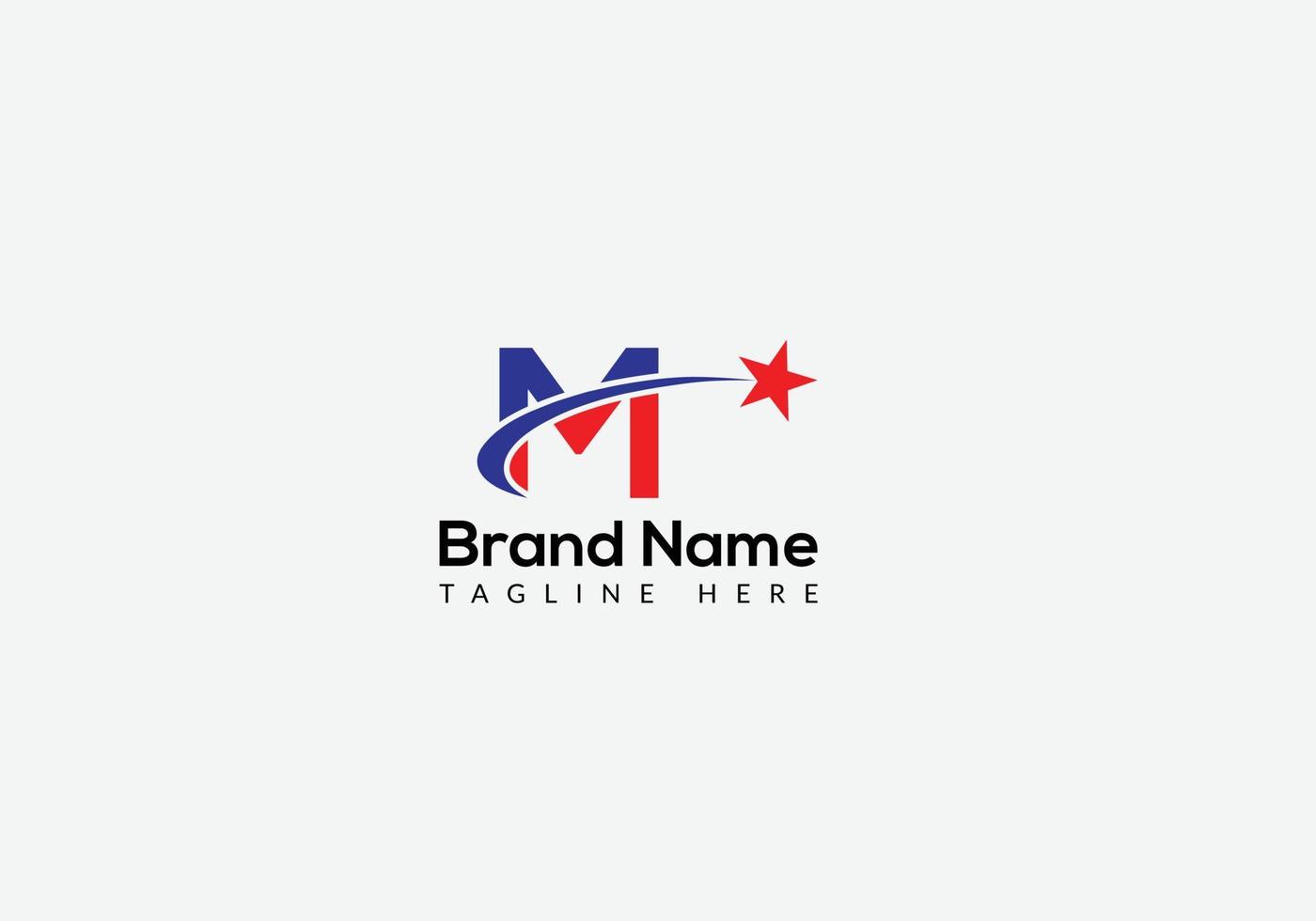 Star Logo On Letter M Template. Star Logo On M Letter, Initial Star Sign Concept Template vector