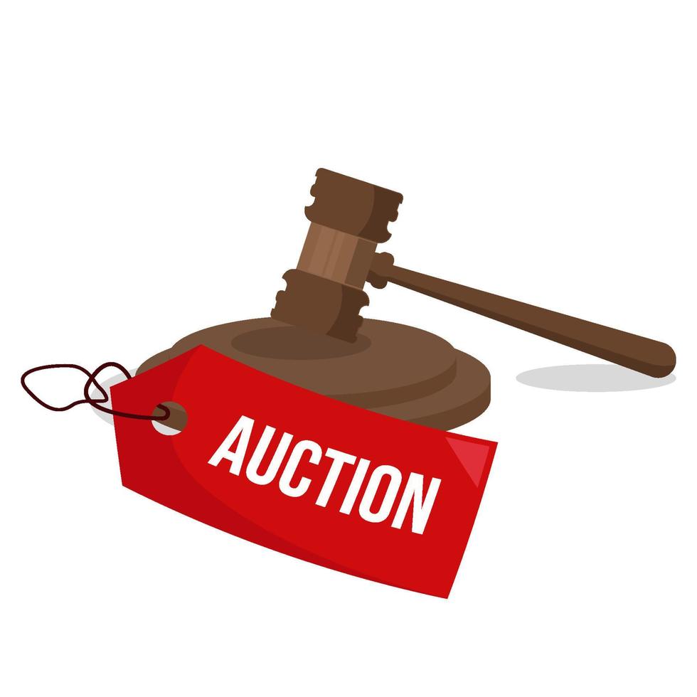 flat design auction illustration with gavel and tag vector