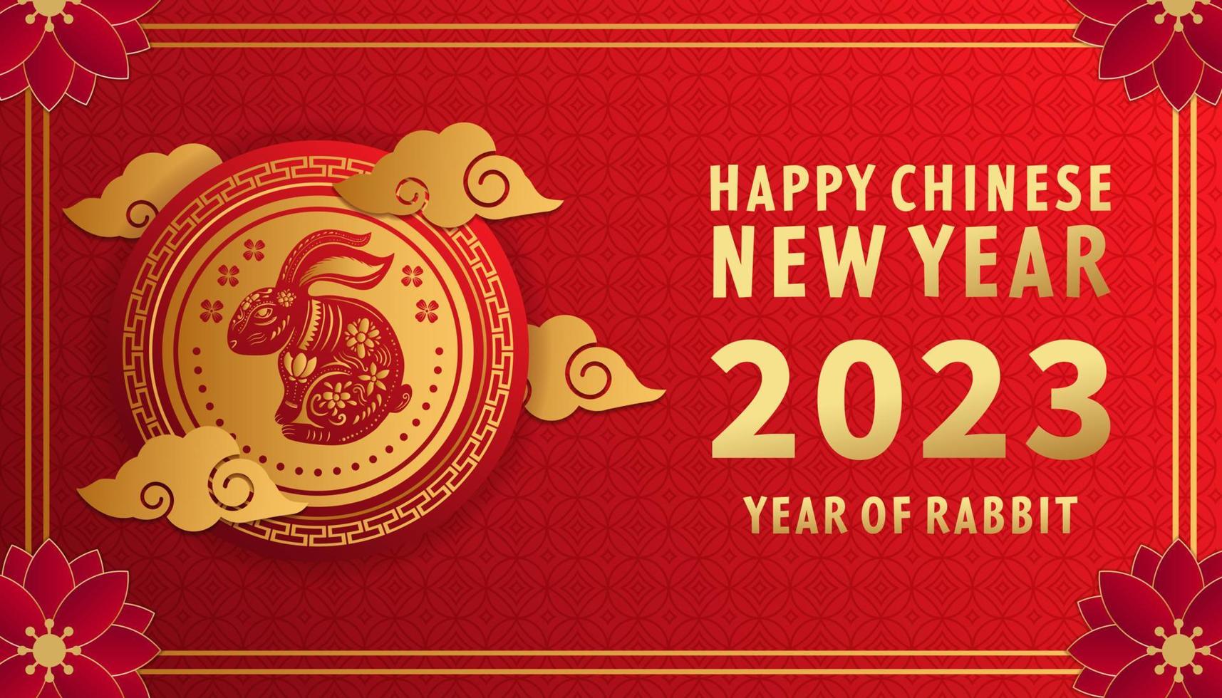 chinese new year background with rabbit shio or chinese zodiac 2023 vector