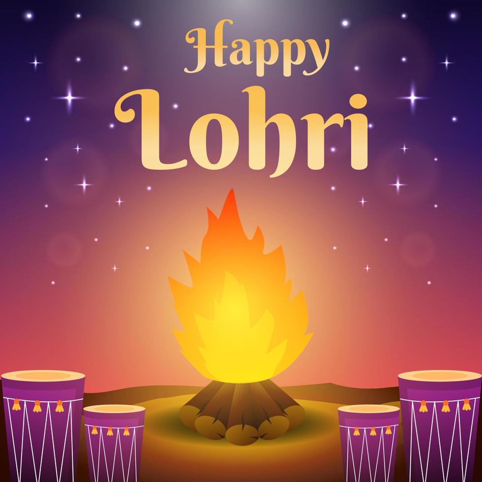 gradient happy lohri design concept illustration with bonfire vector