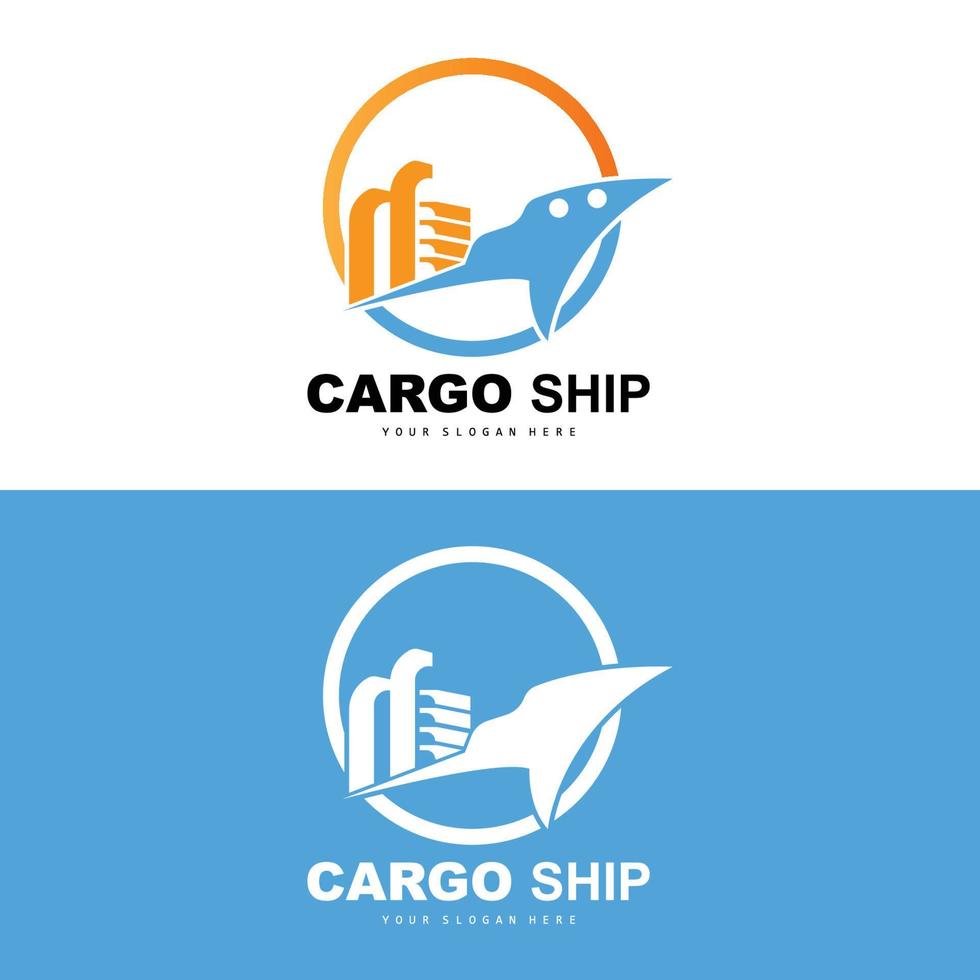 Cargo Ship Logo, Fast Cargo Ship Vector, Sailboat, Design For Ship Manufacturing Company, Waterway Sailing, Marine Vehicles, Transport, Logistics vector