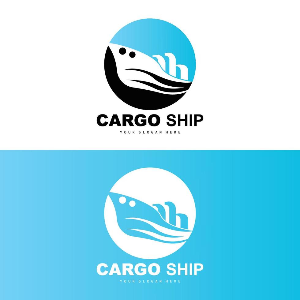 logotipo de buque de carga, vector de buque de carga rápida, velero, diseño para empresa de fabricación de buques, navegación fluvial, vehículos marinos, transporte, logística