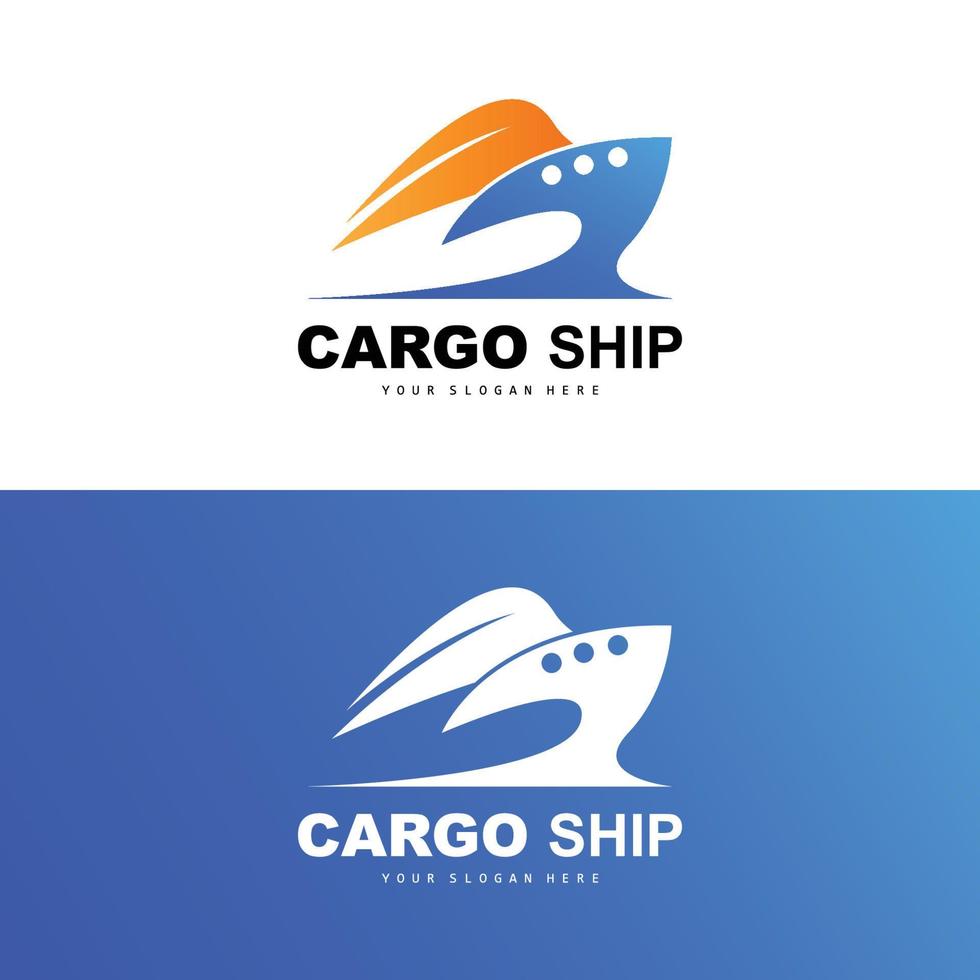 Cargo Ship Logo, Fast Cargo Ship Vector, Sailboat, Design For Ship Manufacturing Company, Waterway Sailing, Marine Vehicles, Transport, Logistics vector