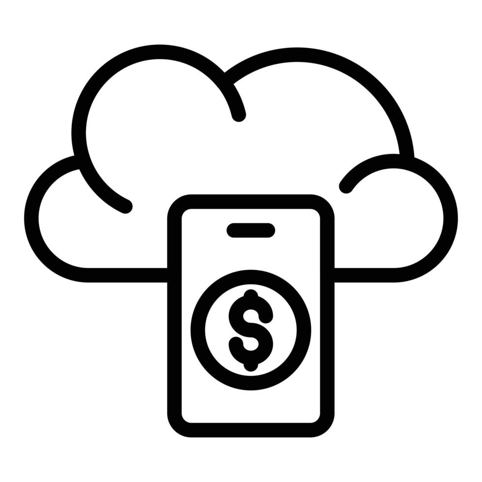 icono de nube de dinero de teléfono, estilo de esquema vector