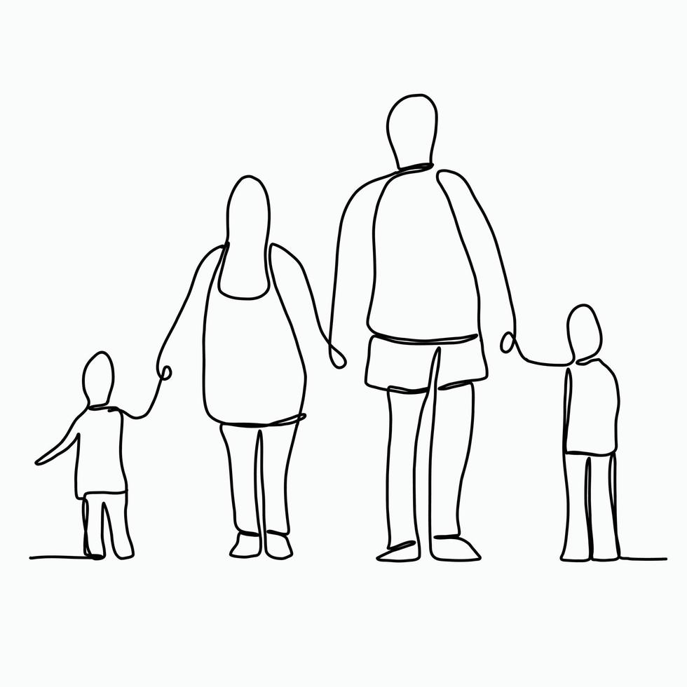 Doodle continuous line freehand drawing of a family. vector