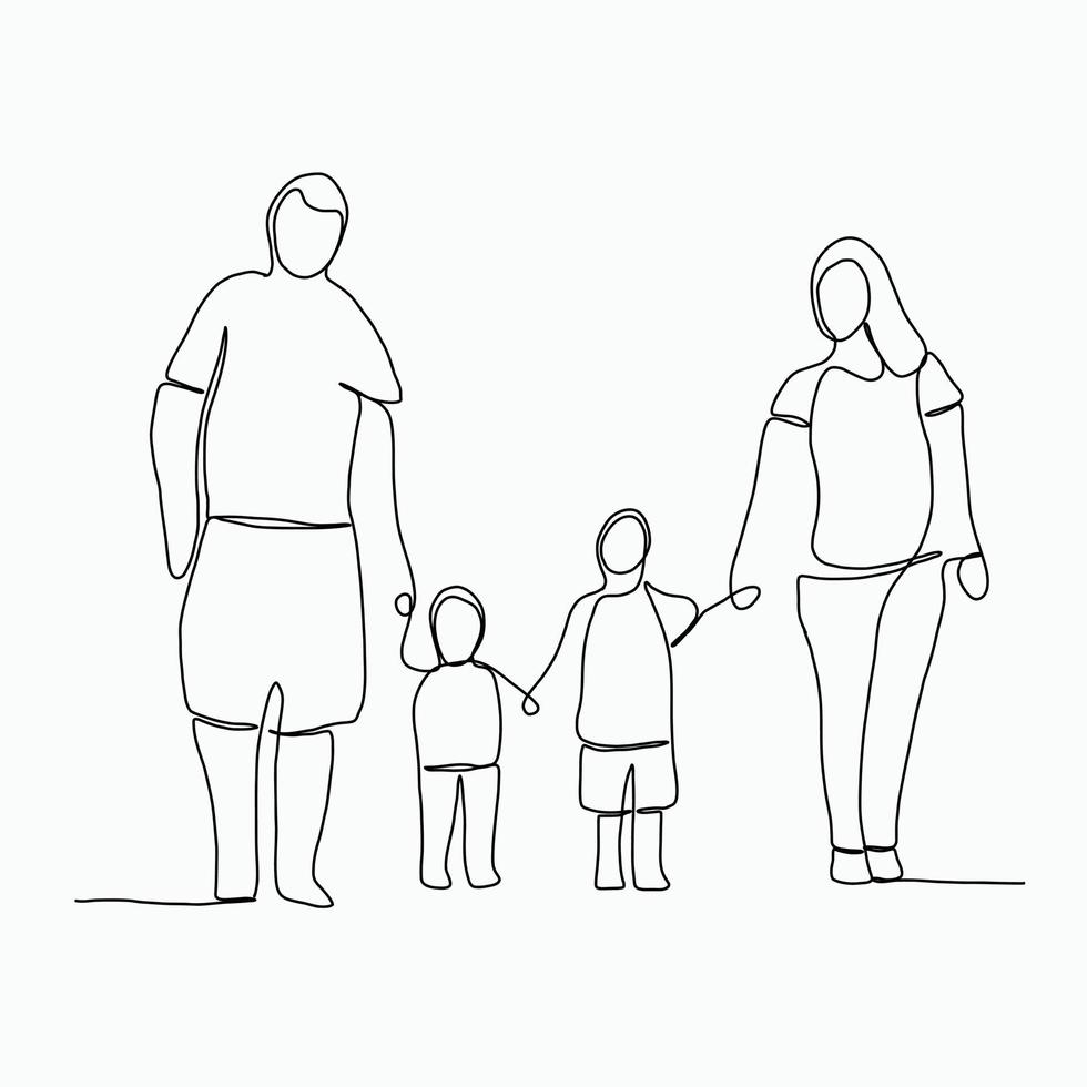 Doodle continuous line freehand drawing of a family. vector