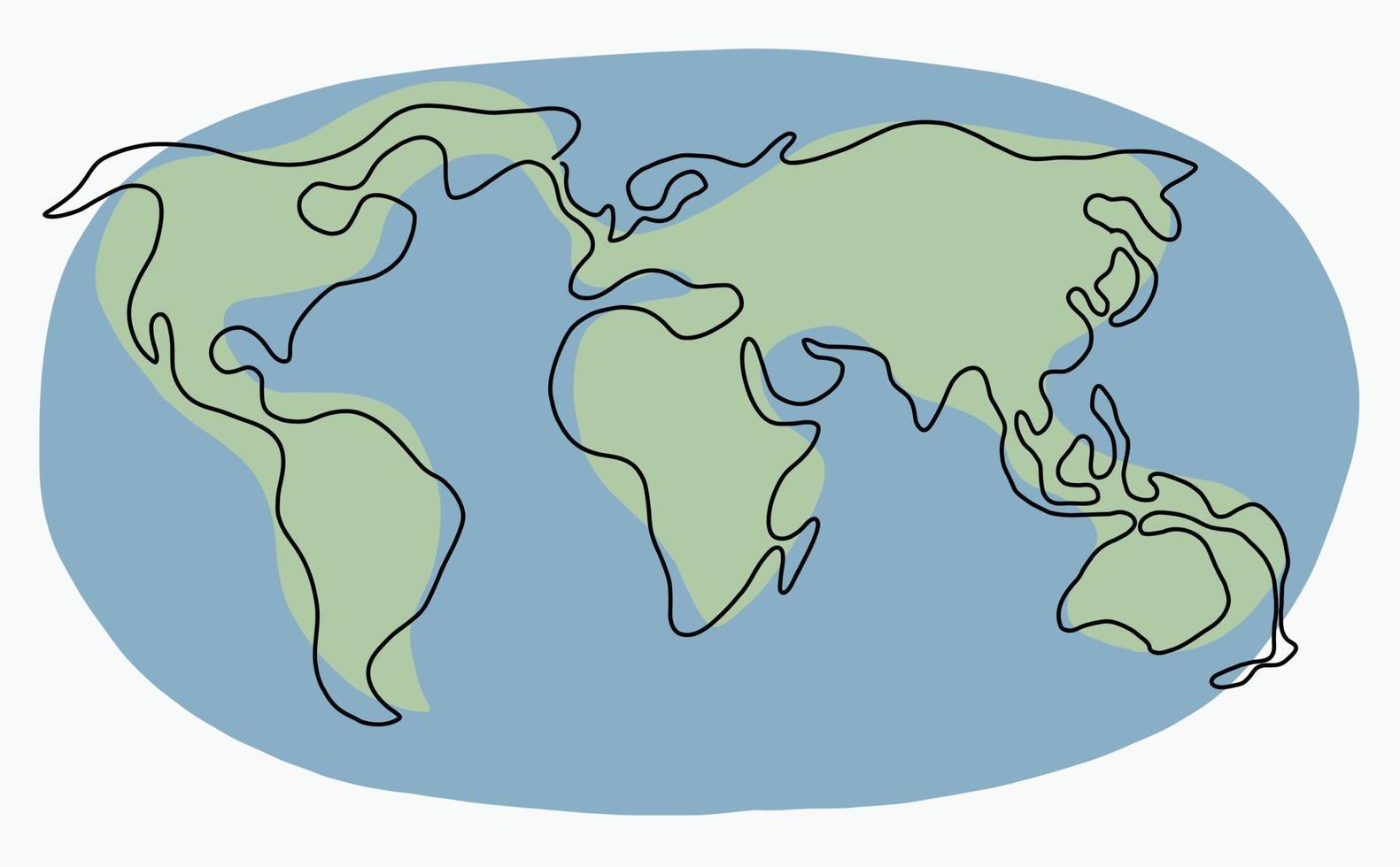 mapa mundial de dibujo continuo a mano alzada. vector