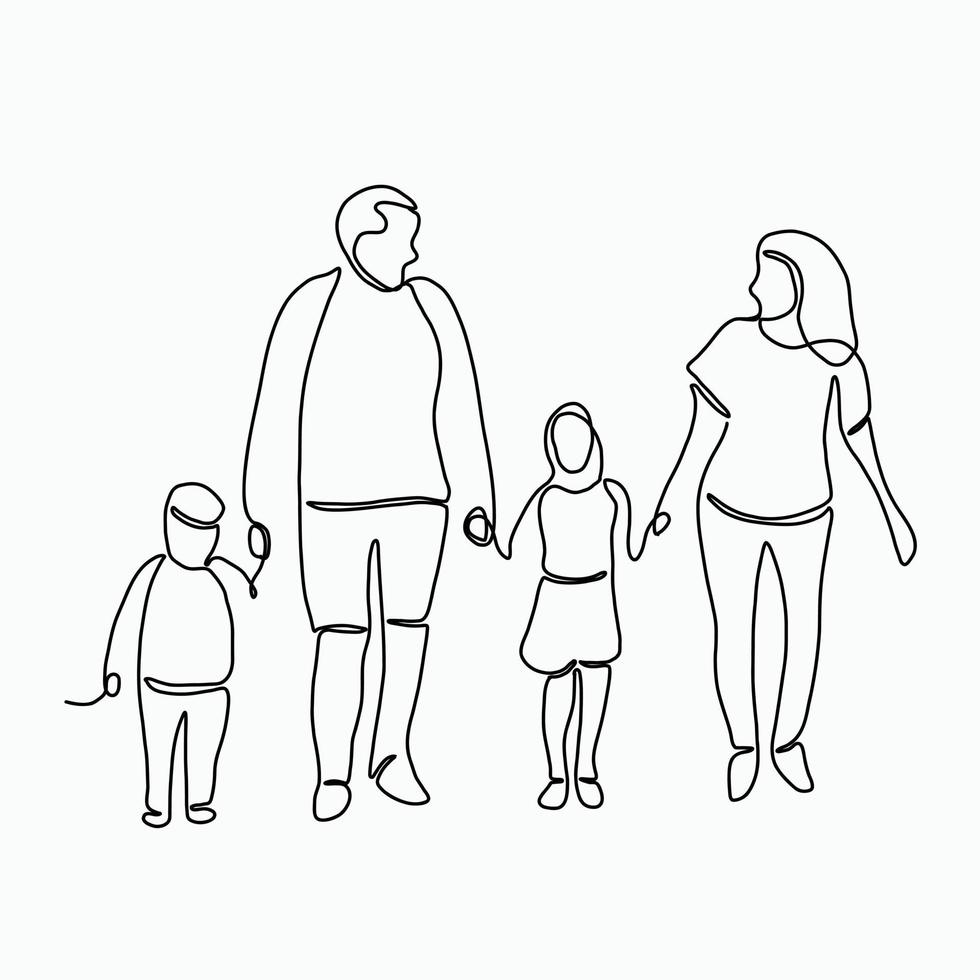 Doodle continuous line freehand drawing of a family. vector